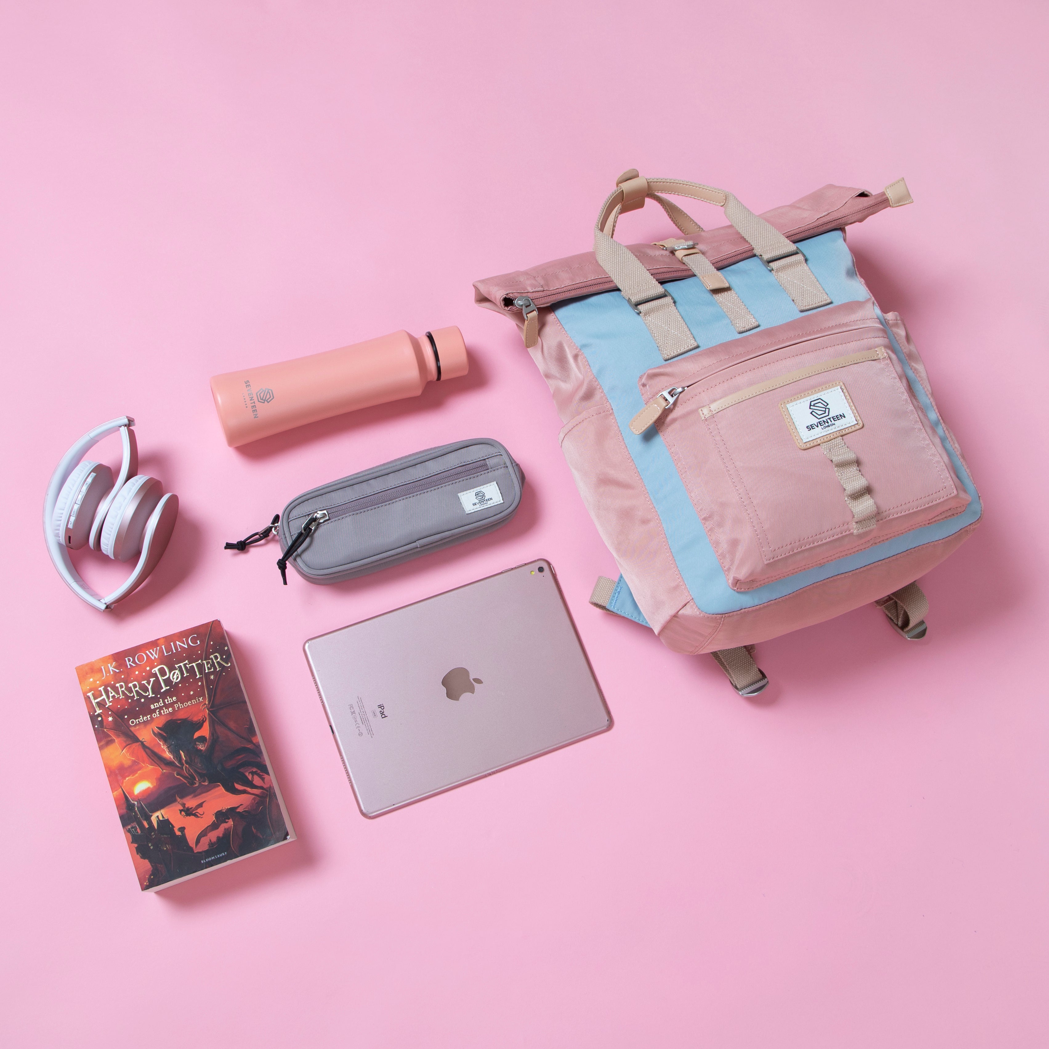 Canary Wharf Backpack - Pink with Light Blue - Seventeen London