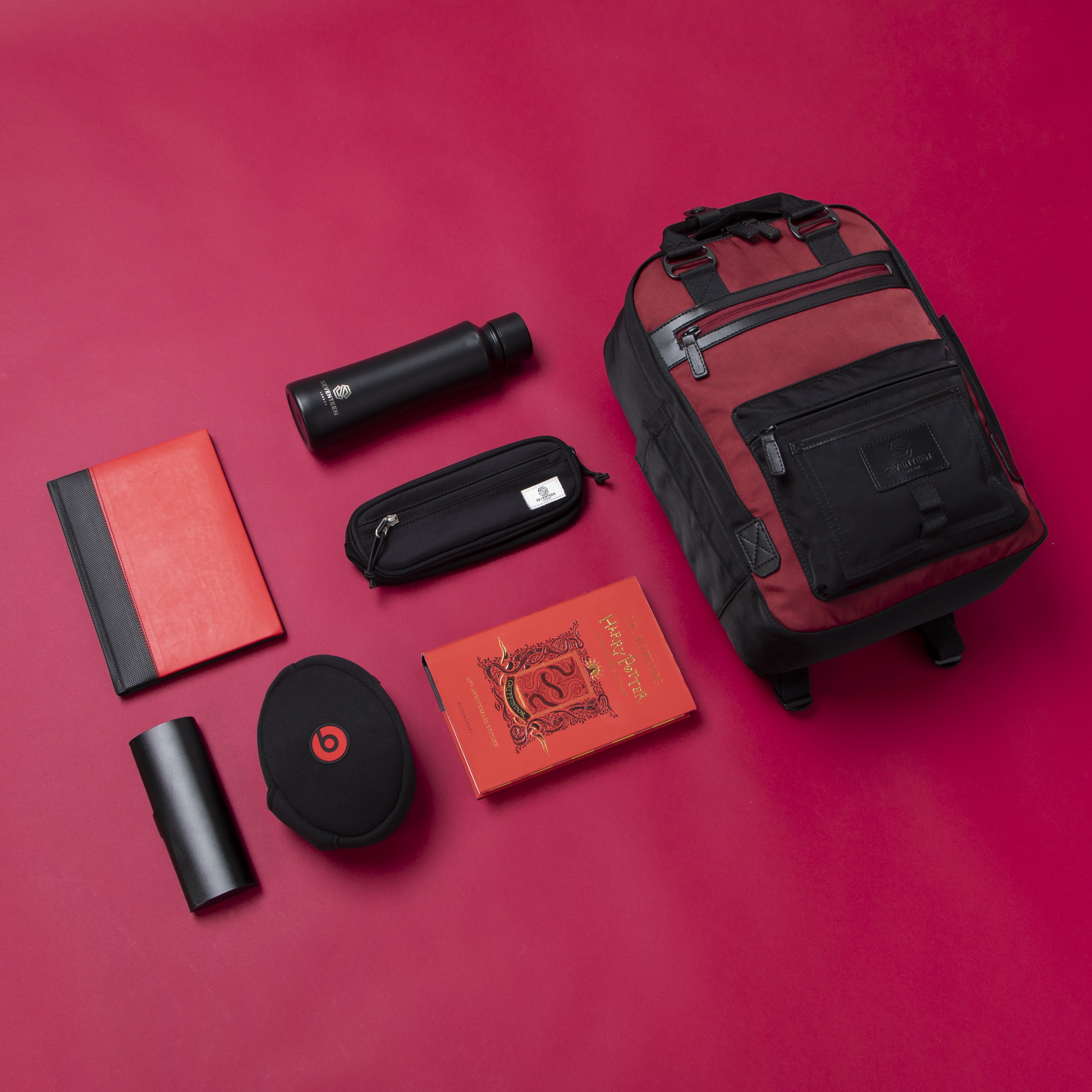 Wimbledon Backpack - Black with Burgundy - Seventeen London