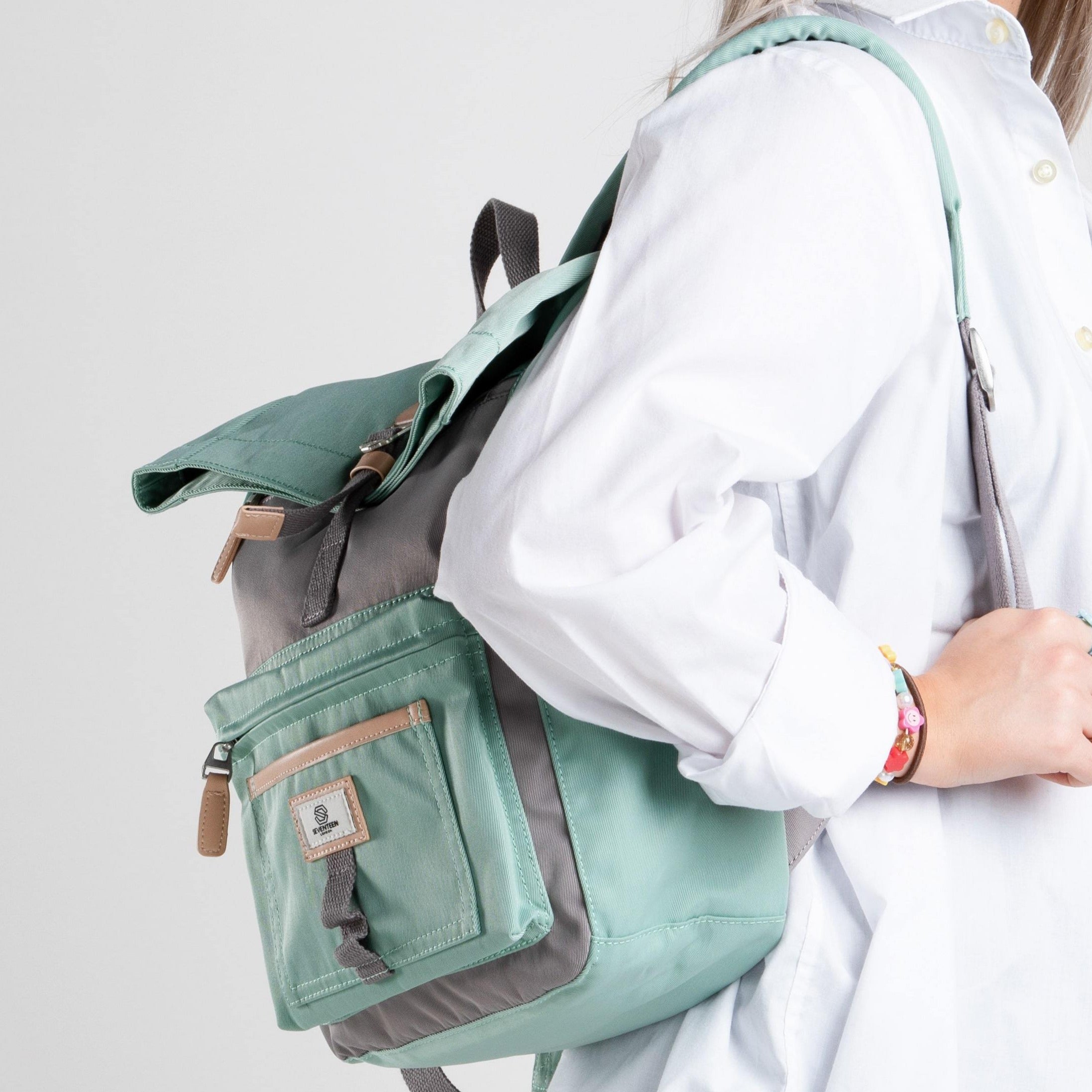 Canary Wharf Mini Backpack - Pastel Green with Grey - Seventeen London