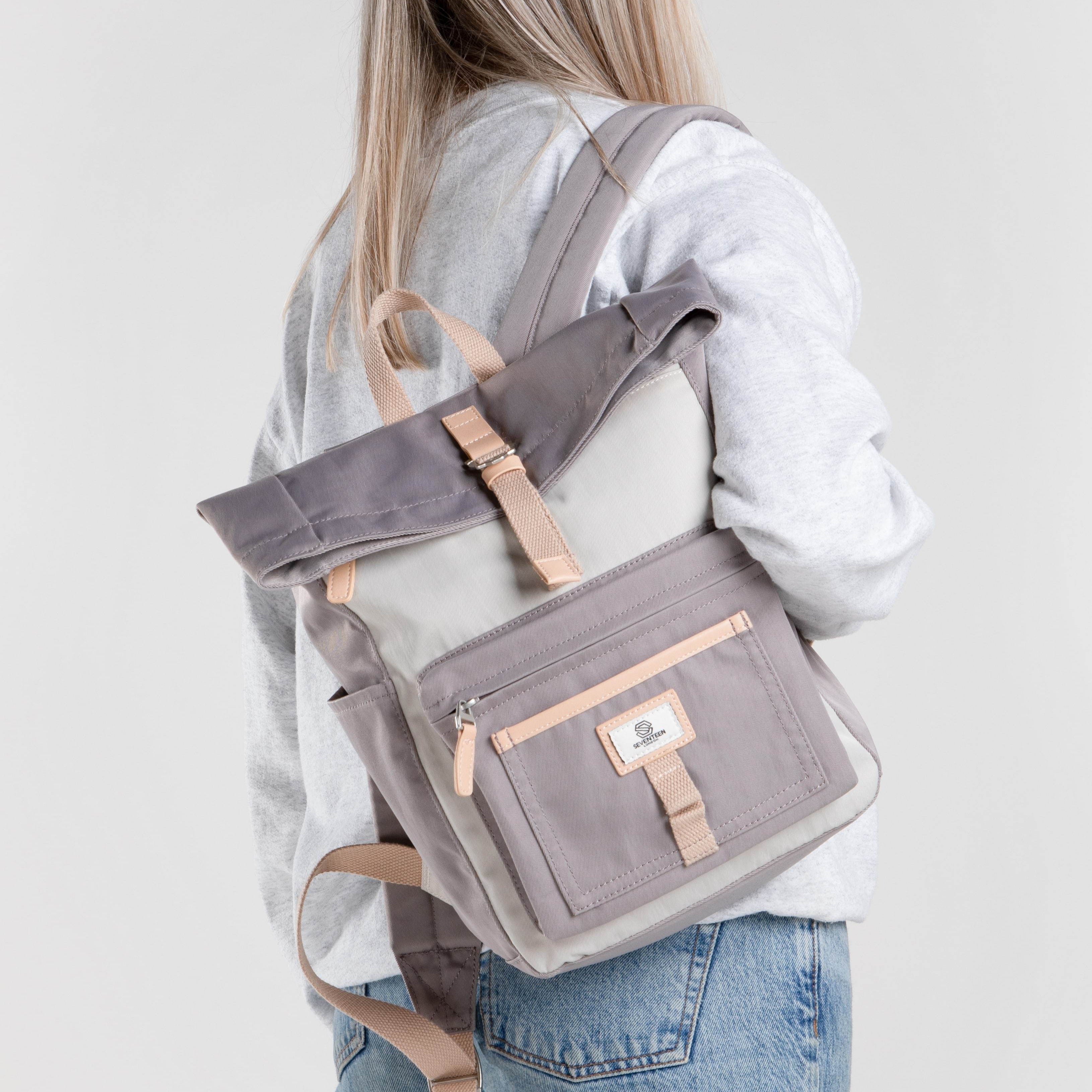 Canary Wharf Mini Backpack - Grey with Cream - Seventeen London