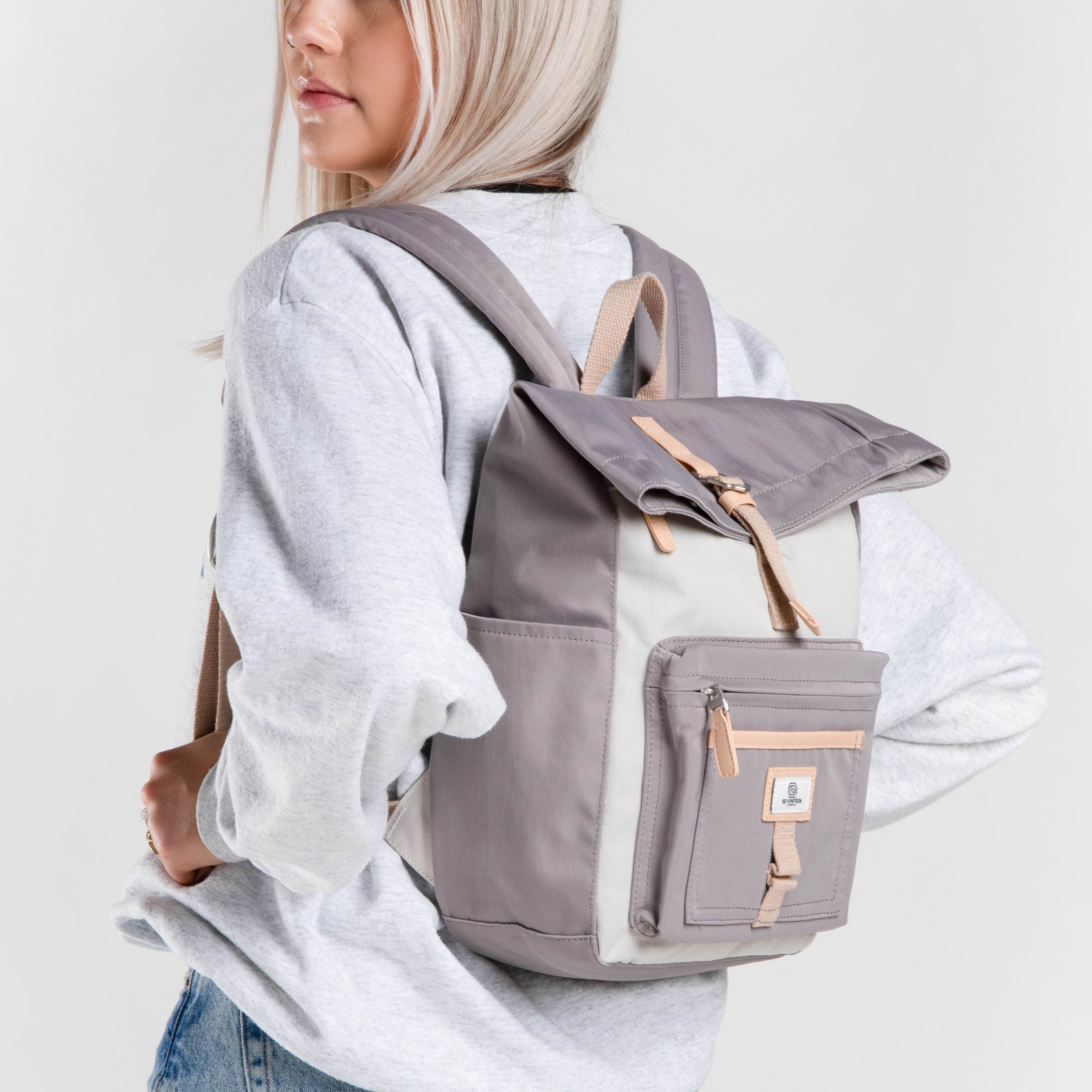 Canary Wharf Mini Backpack - Grey with Cream - Seventeen London