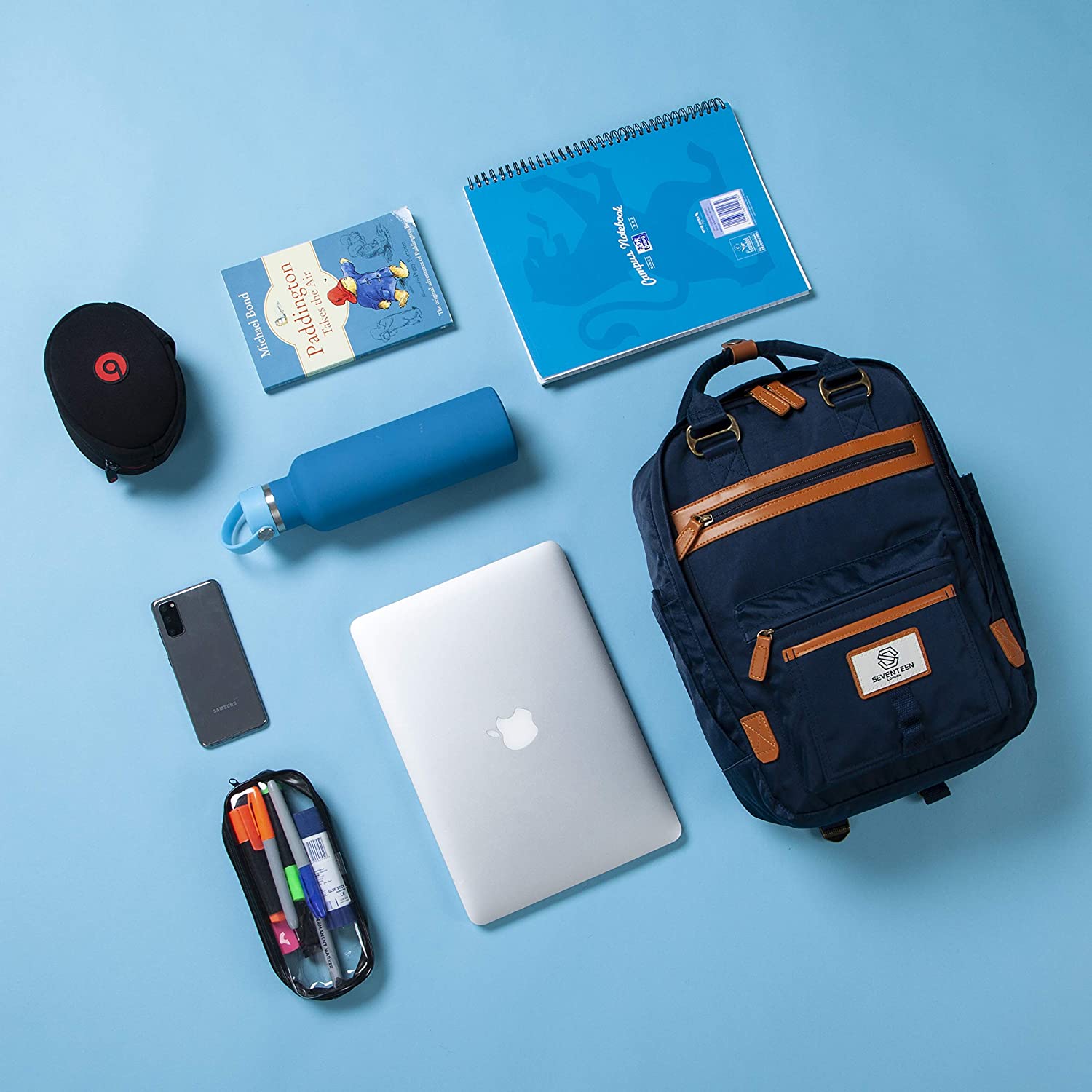 Wimbledon Backpack - Navy with Tan - Seventeen London