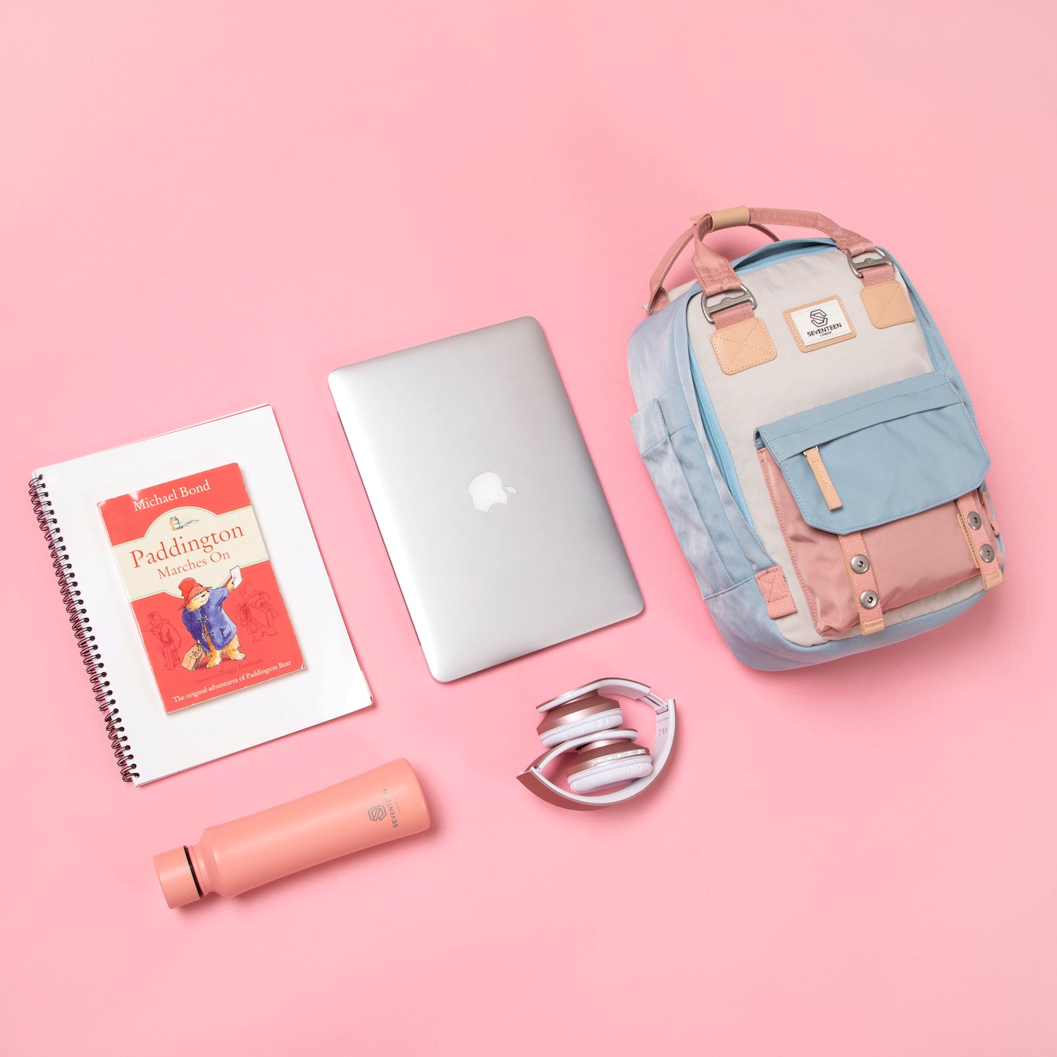 Camden Backpack Cream, Pink & Light Blue - Seventeen London