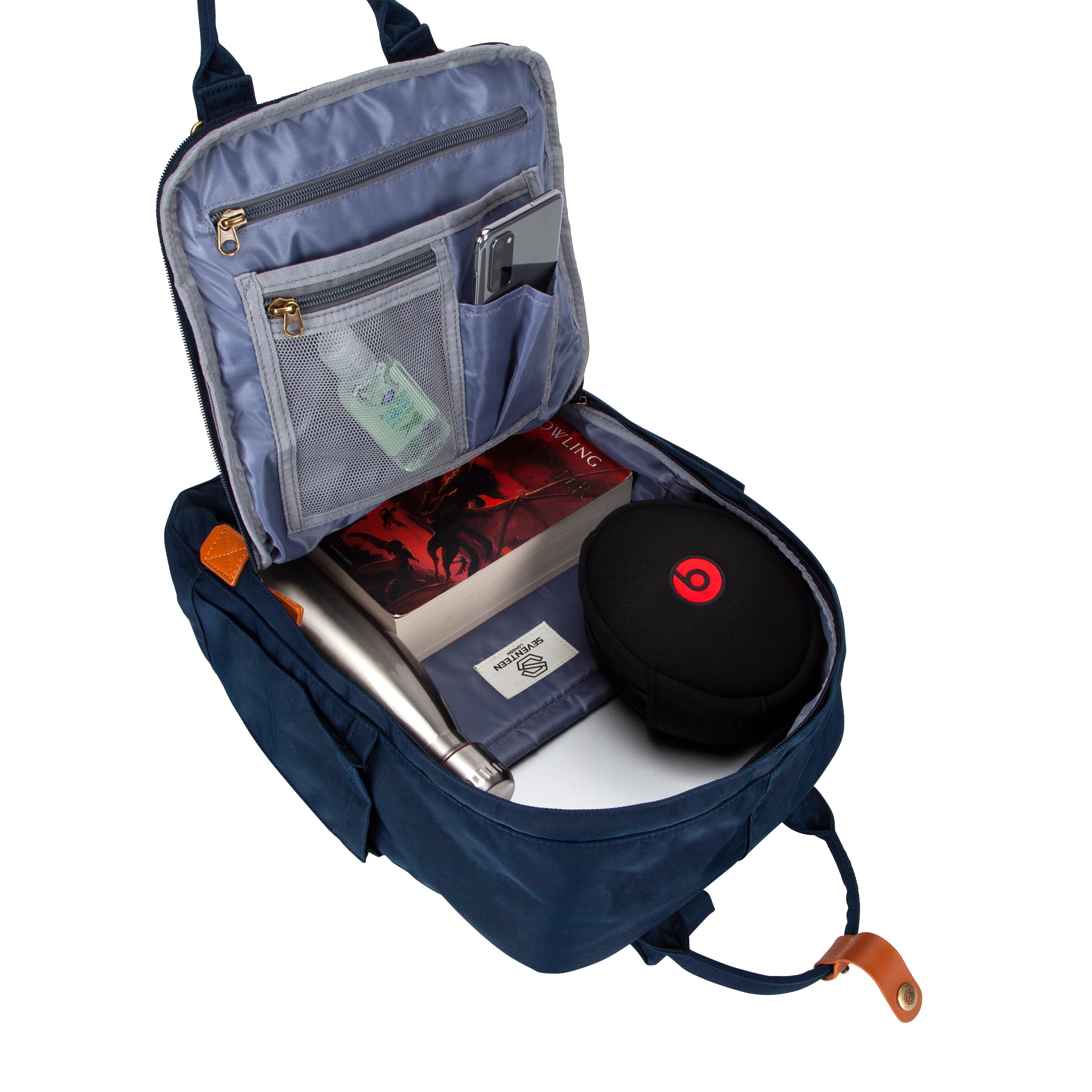 Wimbledon Backpack - Navy with Tan - Seventeen London