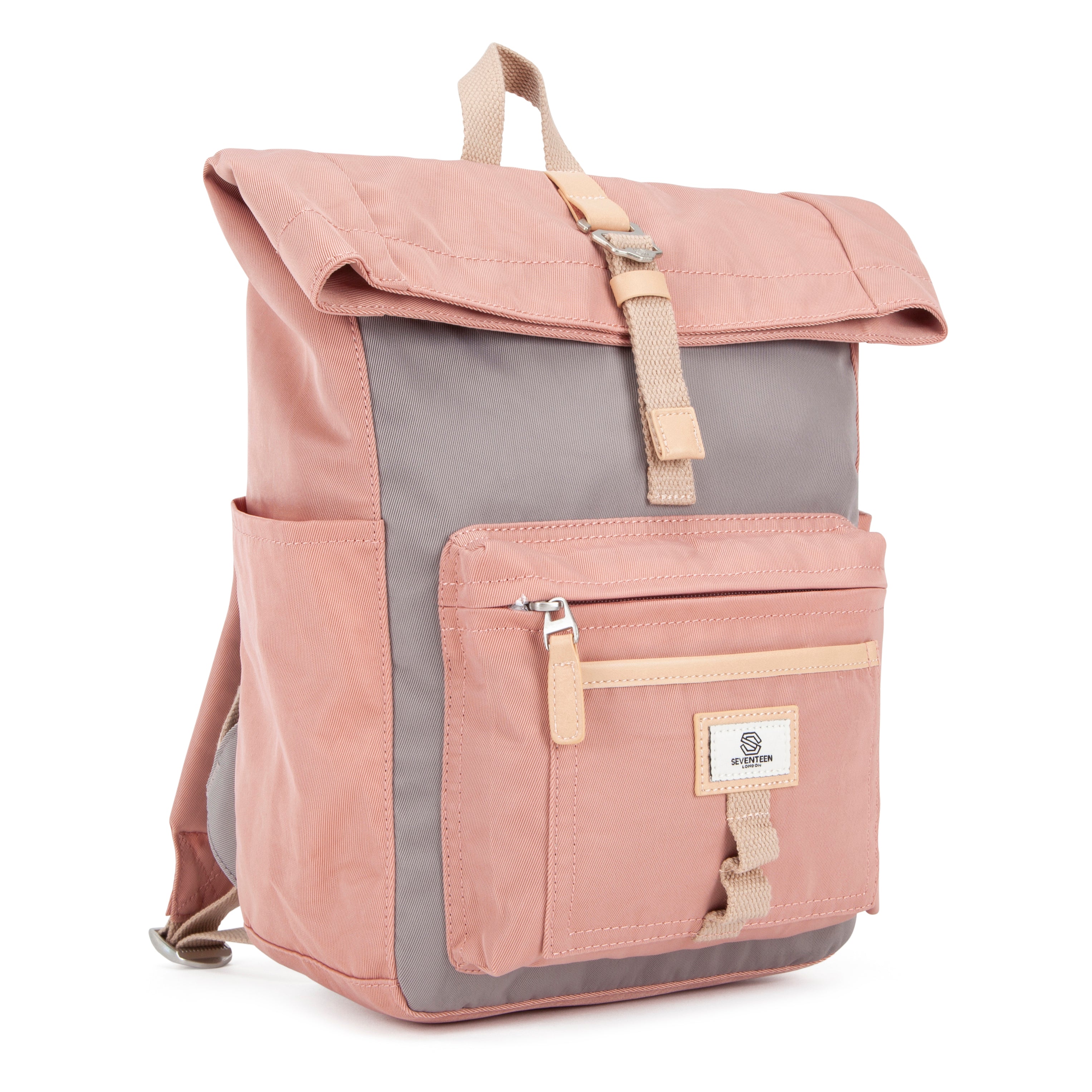 Canary Wharf Mini Backpack - Pink with Grey - Seventeen London