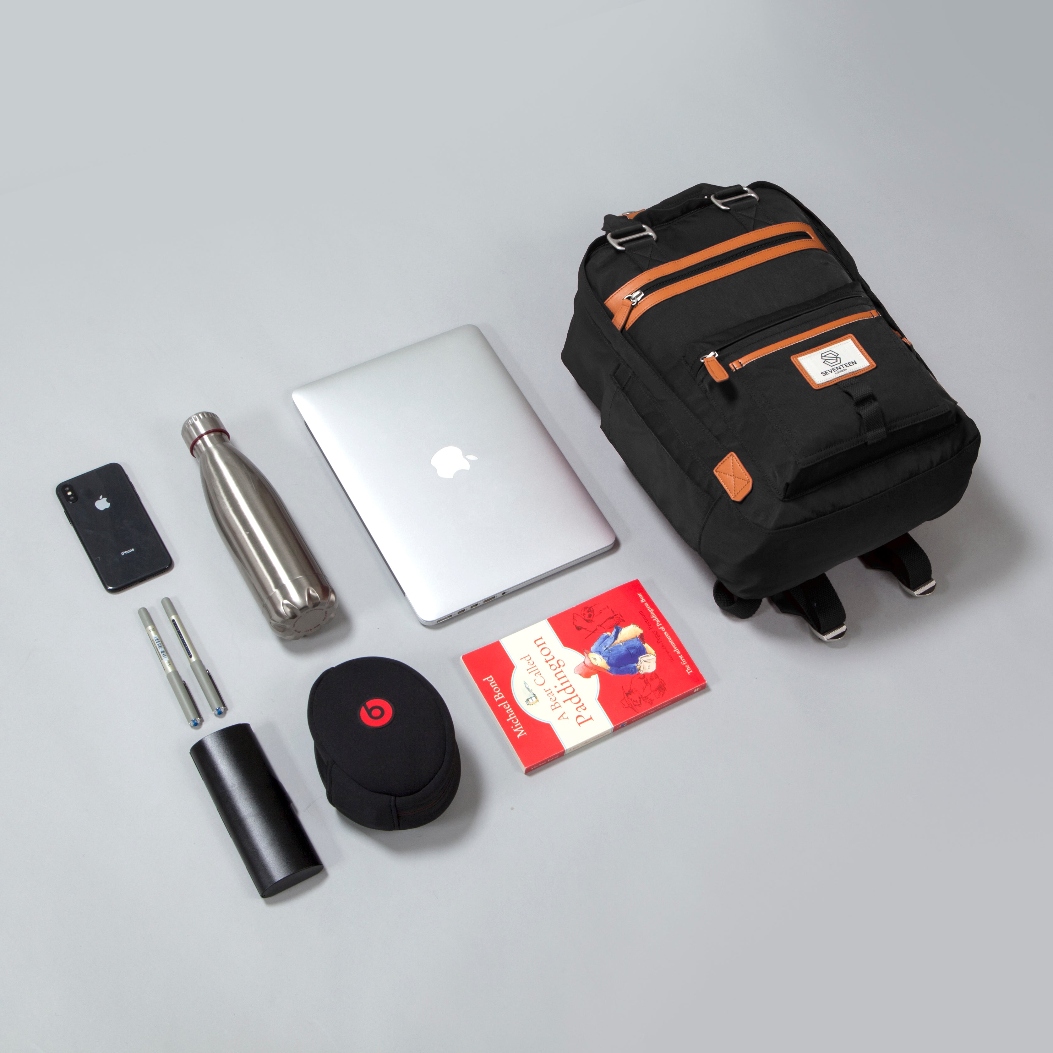 Wimbledon Backpack - Black with Tan - Seventeen London