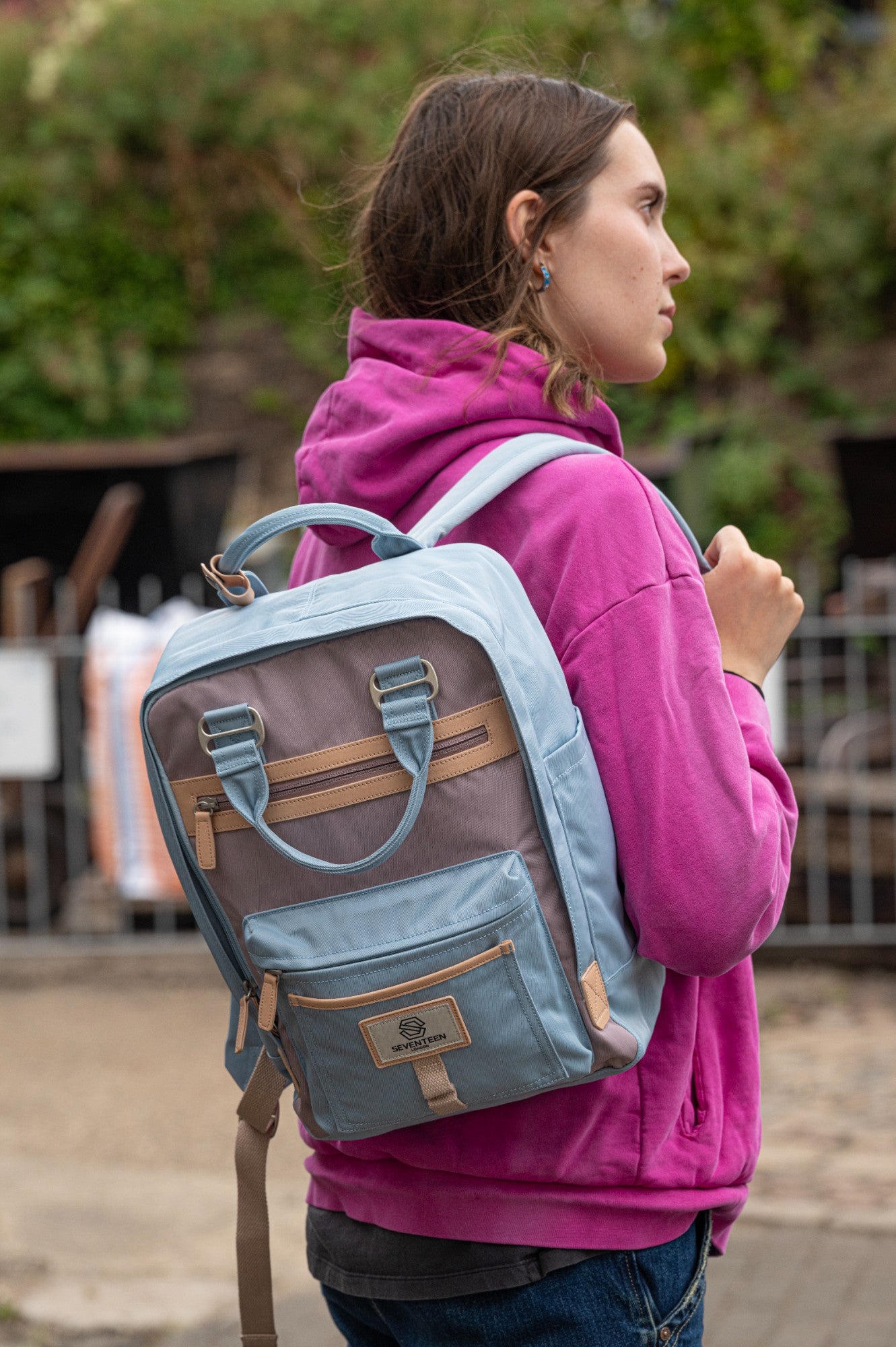 The Wimbledon Backpack - Light Blue with Lilac