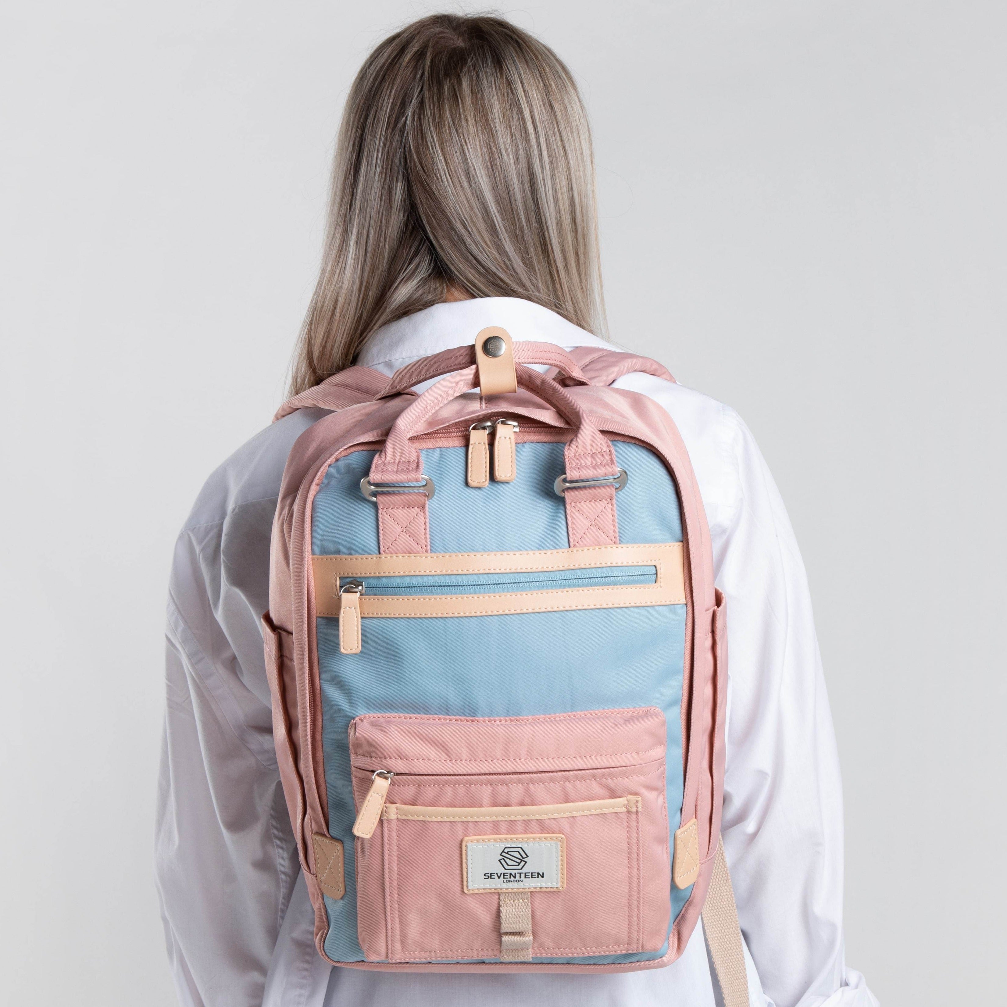 Pink and shop blue backpacks